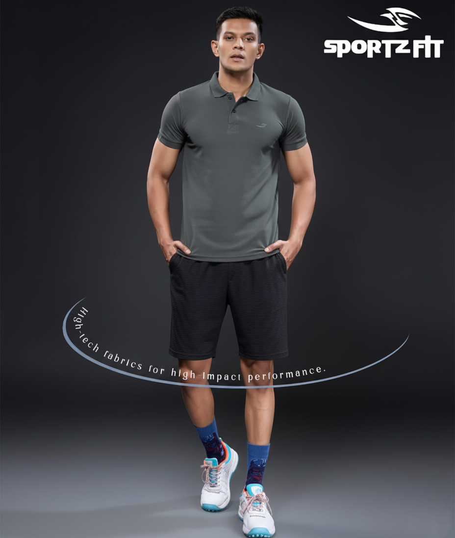 Men Collar Neck T-Shirt -  Grey  | L | SBT02